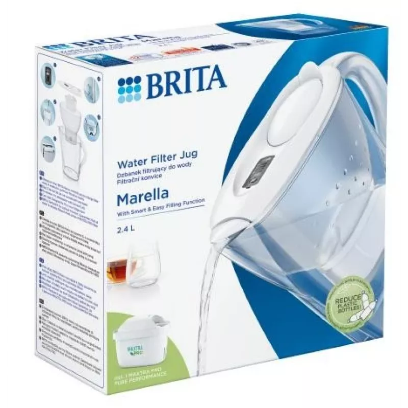Water filter jug BRITA Marella with Maxtra Pro cartridge, 2.4 L water tank, white, ergonomic grip