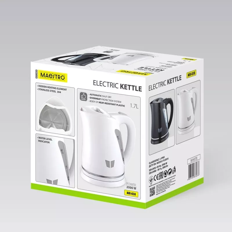 Electric kettle Maestro MR-038-WHITE, 1.7 L, 2000 W, cordless, automatic shut-off
