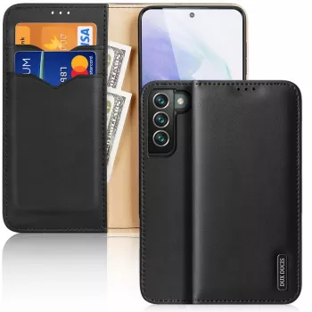 Dux Ducis Dux Ducis Hivo Ledertasche with Klappe Naturleder Brieftasche Case for Karten and Dokumente Samsung Galaxy S22+ (S22 Plus) Black