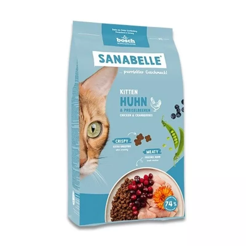 Dry cat food Bosch Sanabelle Life Kitten — chicken & cranberries, 8 kg, complete feed for junior cats, 34% protein, 21% fat