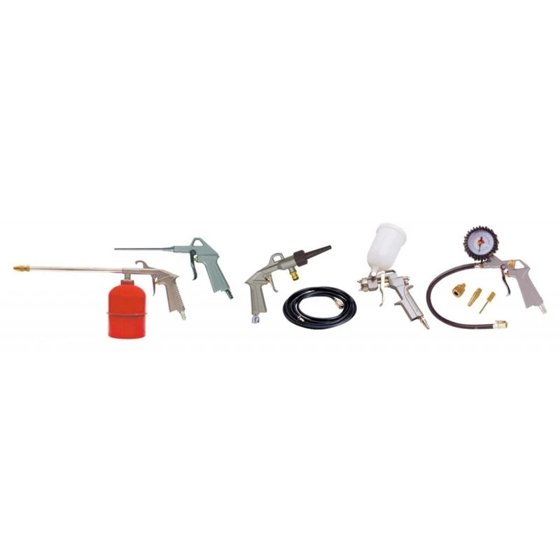 Pneumatic tool kit STANLEY 9045718STN, 9-piece set, metal tools, spiral hose 5 m, max 20 bar