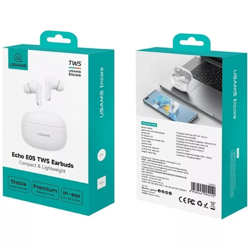 Bluetooth headphones 6.0 E05 TWS white