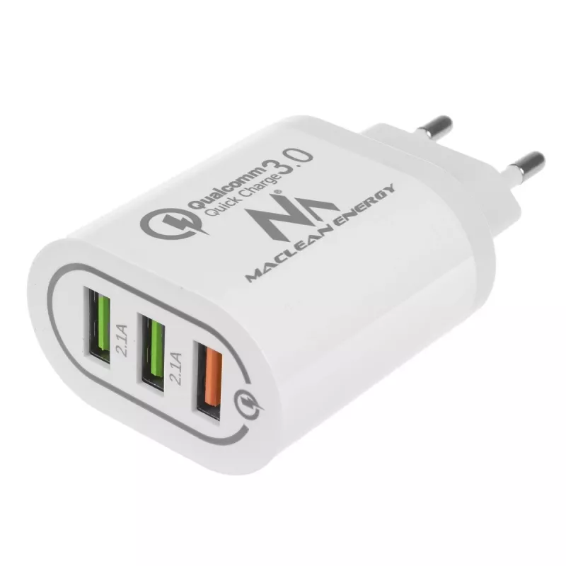 Wall charger MACLEAN MCE479W — 3‑port USB quick charger, 18W total output