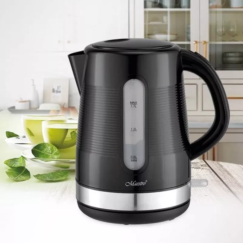 Electric kettle Maestro 1.7 L 2200 W Black — plastic housing, button lid, ergonomic grip
