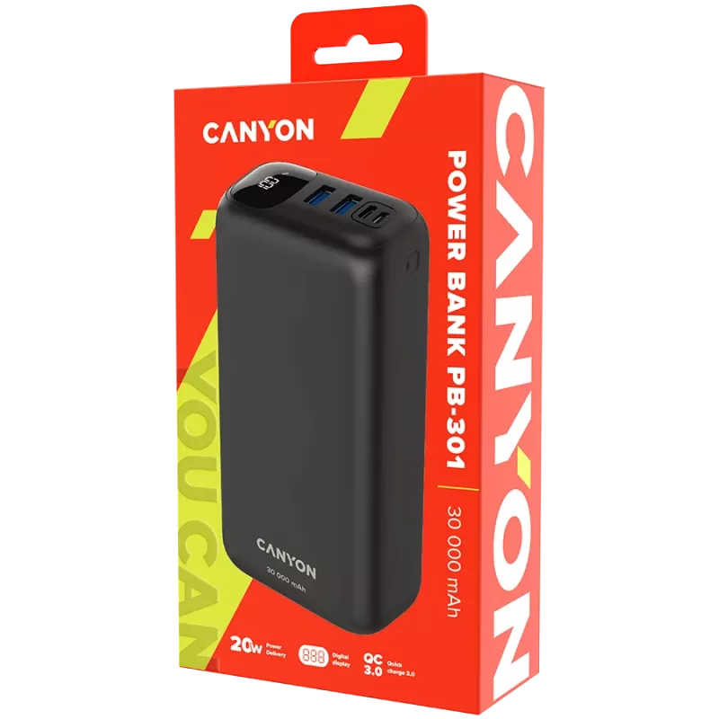 Canyon Powerbank PB-301 30000 mAh PD/QC/Display black retail