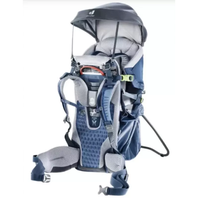 Baby carrier backpack DEUTER Kid Comfort Active — blue, polyamide, up to 22 kg, sunshade, footrest, VariQuick, Lite Air