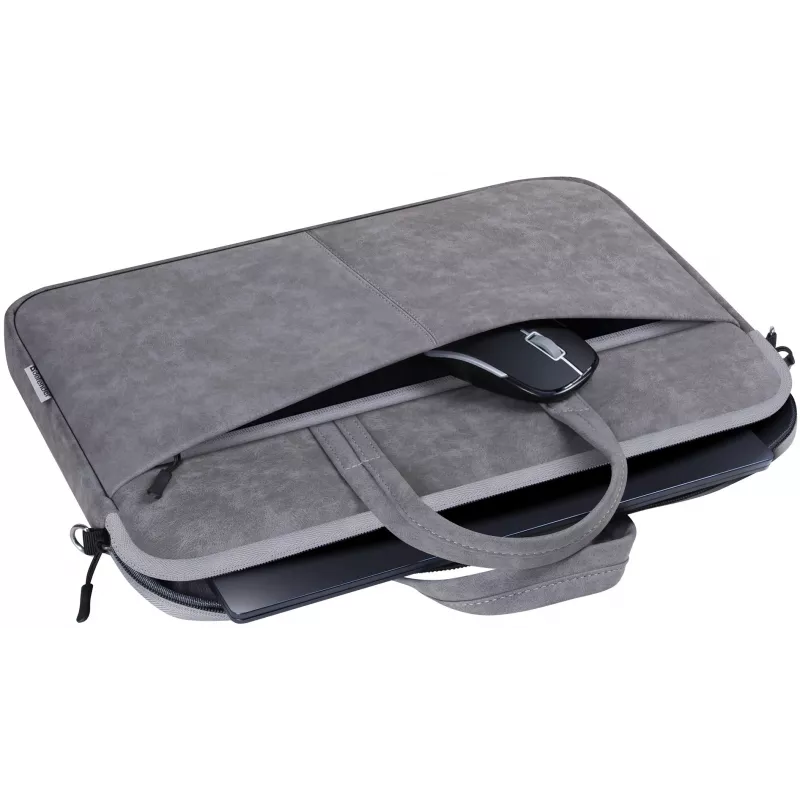 Toploader bag DEFENDER Solid for 15.6 inch laptops, polyurethane, grey, carry handle, removable shoulder strap