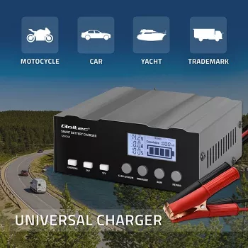 Battery charger QOLTEC 52491 microprocessor 12V/12.6V/24V with LCD