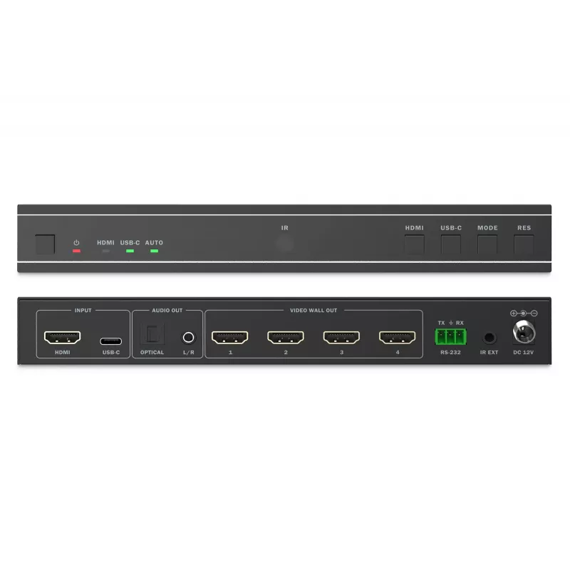 Video wall controller DIGITUS DS-55358 — 4 displays, up to 4K (3840×2160) @30Hz, DisplayPort 1.2a, metal housing, button control