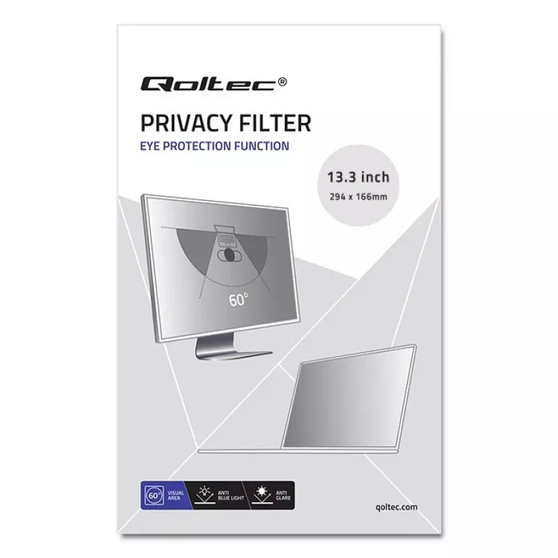 Qoltec 51050 Filtri Privacy per Display (13,3) (11.59, 16 : 9), Pellicola Protettiva per Notebook