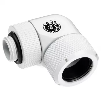 Fitting BitsPower BP-DWE90RMLA16 — brass 90° angled computer cooling fitting, diameter 1.6 cm, white
