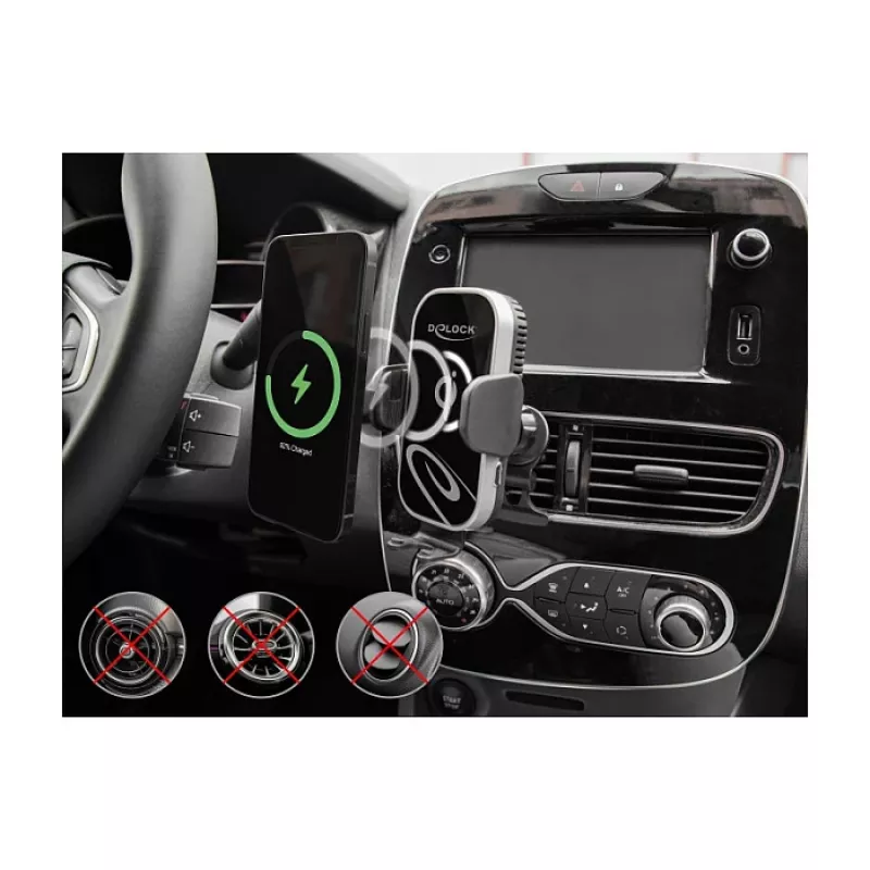 Active car holder DELOCK 66939 for mobile phones — suction cup mount, Black/Grey, wireless charging compatible