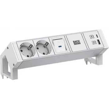 Bachmann DESK2 ALU WHITE 937.4042xCEE7/3 1x switch 1xUSB A/C 22W 0 2m