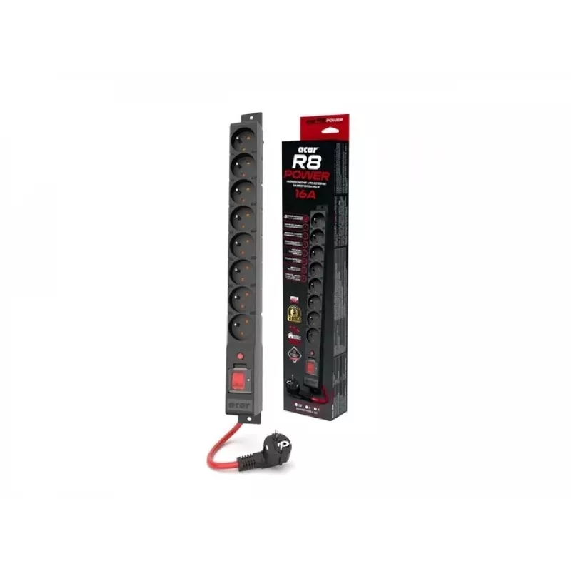 LISTWA ZASILAJĄCA ACAR R8 POWER 1.5M 8X 230V PL CZARNA 16A