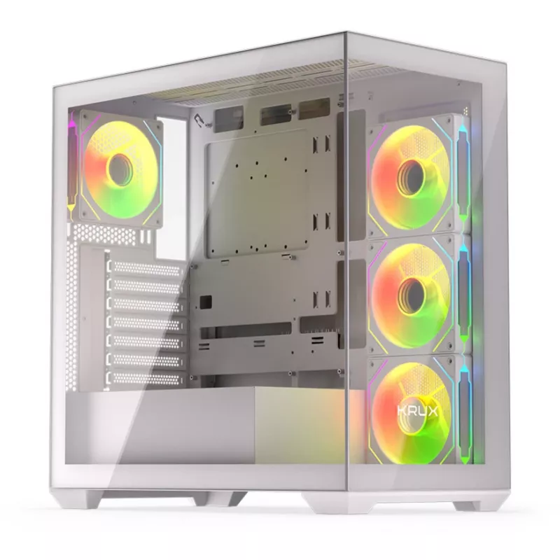 PC Case KRUX Exo RGB White — ATX tower, steel, 2x3.5 inch + 2x2.5 inch bays, USB-C, RGB