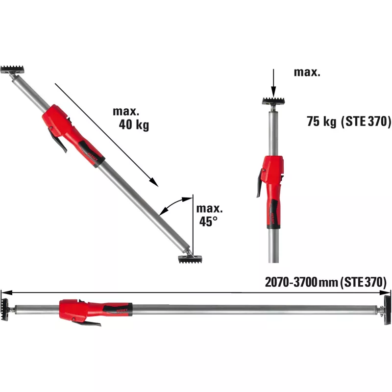 Bessey STE370 Ceiling and Mounting Support, Silver/Red, 2070-3700 mm, with Pump Handle
