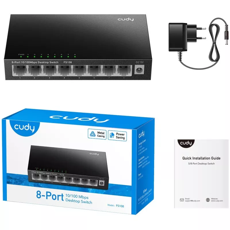 Unmanaged Switch Cudy FS108 8 Ports Fast Ethernet 10/100 Black