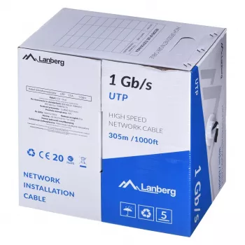 Networking cable LANBERG LCU6-10CC-0305-BK U/UTP Cat6 305 m, 23 AWG, CCA, 250 MHz, black