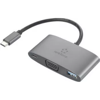 Renkforce USB-C®, VGA Adapter [1x USB-C® Plug - 1x USB-C® Socket (Power Delivery), VGA-Socket, USB 3.2 Gen 1 Socket A (USB 3.0)] RF-HUB-151 (RF-4754992)