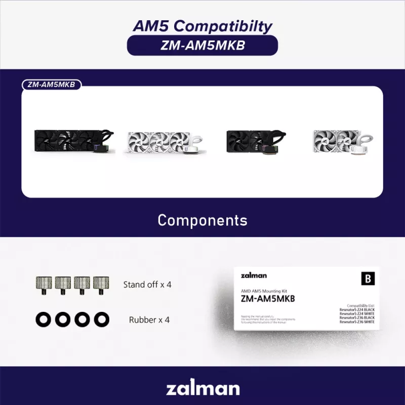 Mounting kit ZALMAN ZM-AM5MKB for AMD processors, socket compatibility for AM5/AM4 motherboards