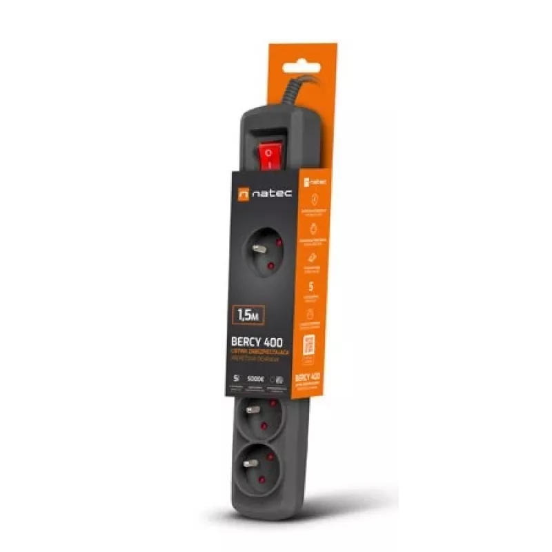 Surge Protector NATEC NSP-1713 Black 5 AC Outlets 1.5 m