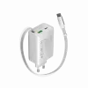 CANYON charger OnCharge 65RC with built-in USB-C cable 65W, 1x PD, 1x QC, EU plug, White