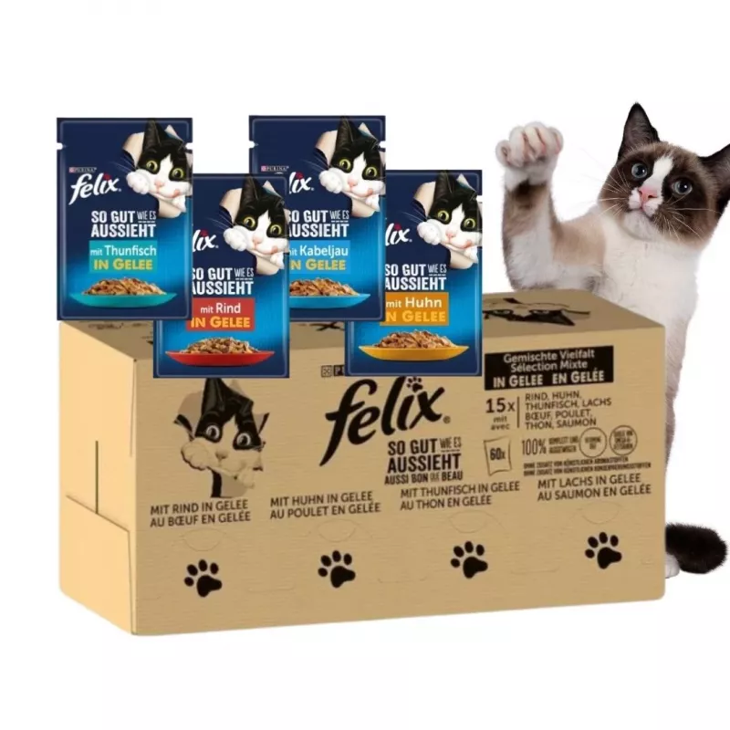 Wet cat food Purina Felix high protein 100 g sachet — fish & chicken flavour, adult cats, pack of 120