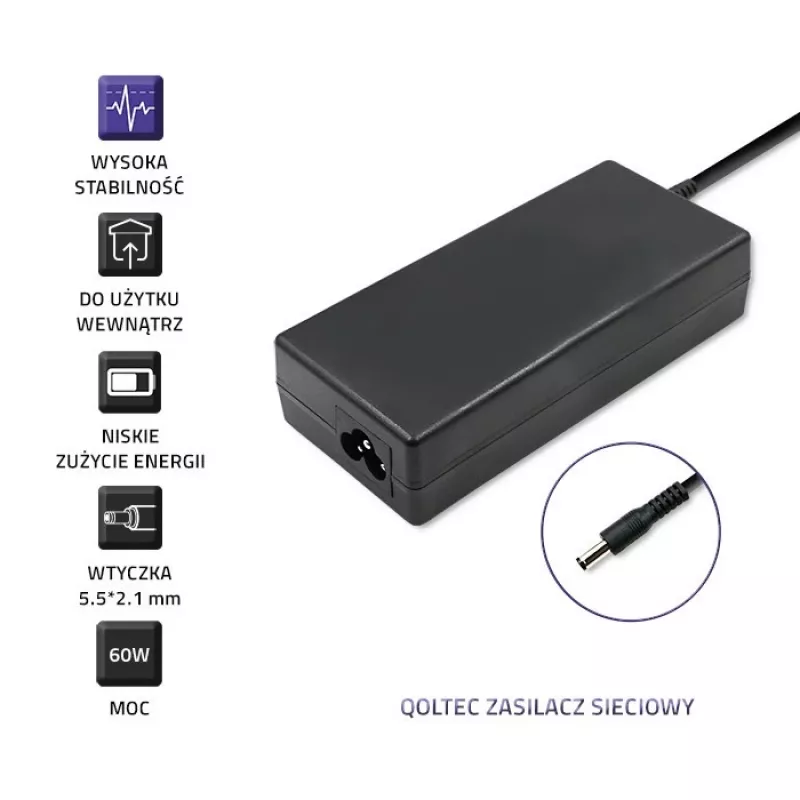 Power Adapter Qoltec 50797 Indoor Black Laptop 1.16m Cable
