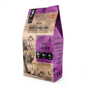 Dry dog food Wiejskazagroda Turkey with apple M — 9 kg, junior, 30% protein, 21% fat, gluten- and sugar-free