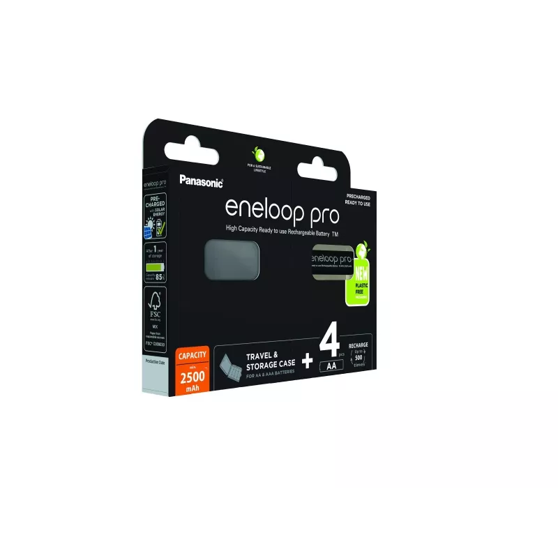 Rechargeable batteries PANASONIC ENELOOP PRO AA 2500 mAh 4 pc(s) + case (BK-3HCDE/4CP+CASE)