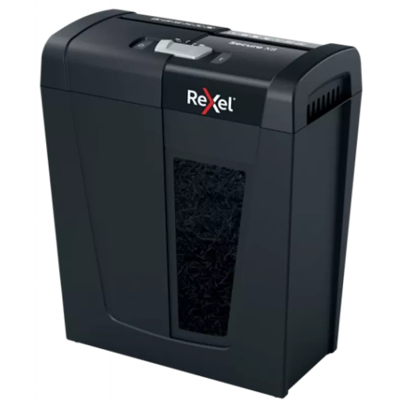 Paper shredder REXEL Secure X8 — cross-cut P-4, 4x40 mm, 8-sheet capacity, 14 L bin, black