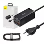 Baseus GaN3 Pro CCGP000101 Desktop Charger 100W, 2x USB-C + 2x USB-A, PD 3.0, QC 4.0+, 1.5 m cable, Black