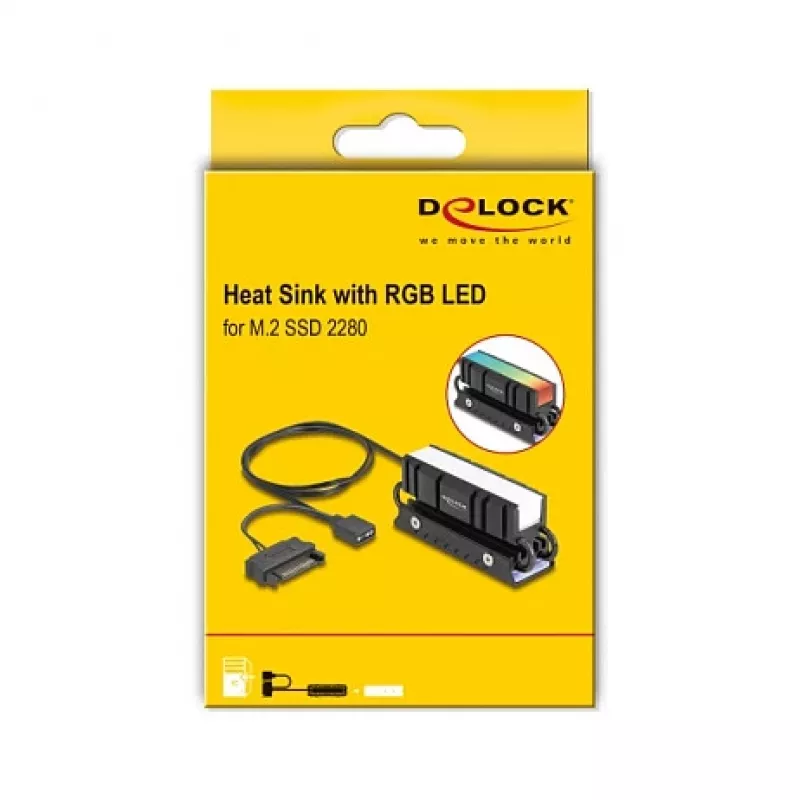 Heatsink DELOCK 18460 for M.2 SSD 2280 — Aluminium/Copper, RGB 5V, Black