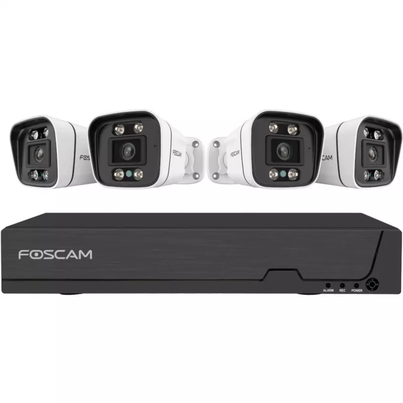 Foscam FNA108E-B4-2T Video Surveillance System White 4x 4K PoE Bullet Camera, 1x 8-Channel NVR