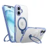 Protective phone case Torras Ostand Spin for iPhone 16 — Blue, slim profile, wireless charging compatible