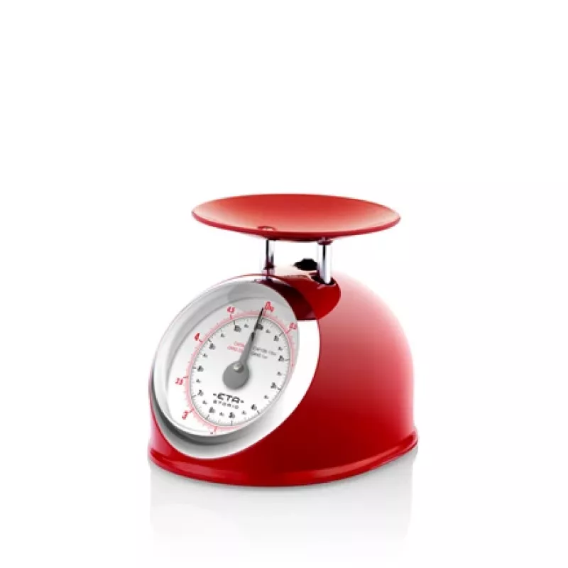 Mechanical kitchen scale ETA ETA577790030 — 5 kg capacity, 25 g accuracy, stainless steel top, white housing