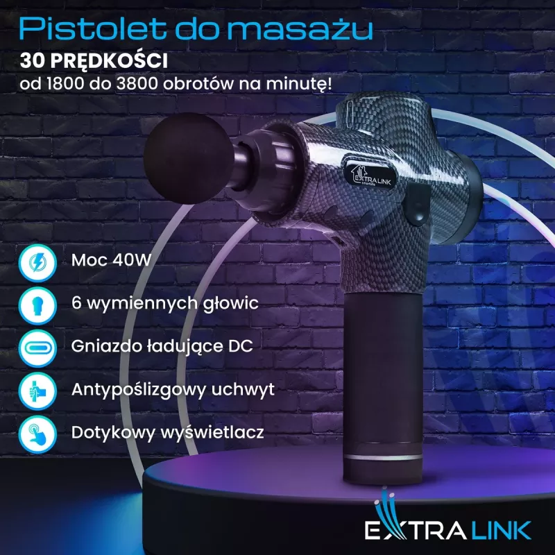 Massage Gun Extralink MSG-01-PRO 3800 RPM 6 tips