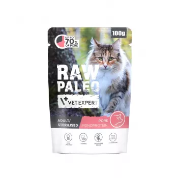Wet cat food VETEXPERT Raw Paleo Adult Sterilised Pork 100 g — complete raw diet for sterilised adult cats