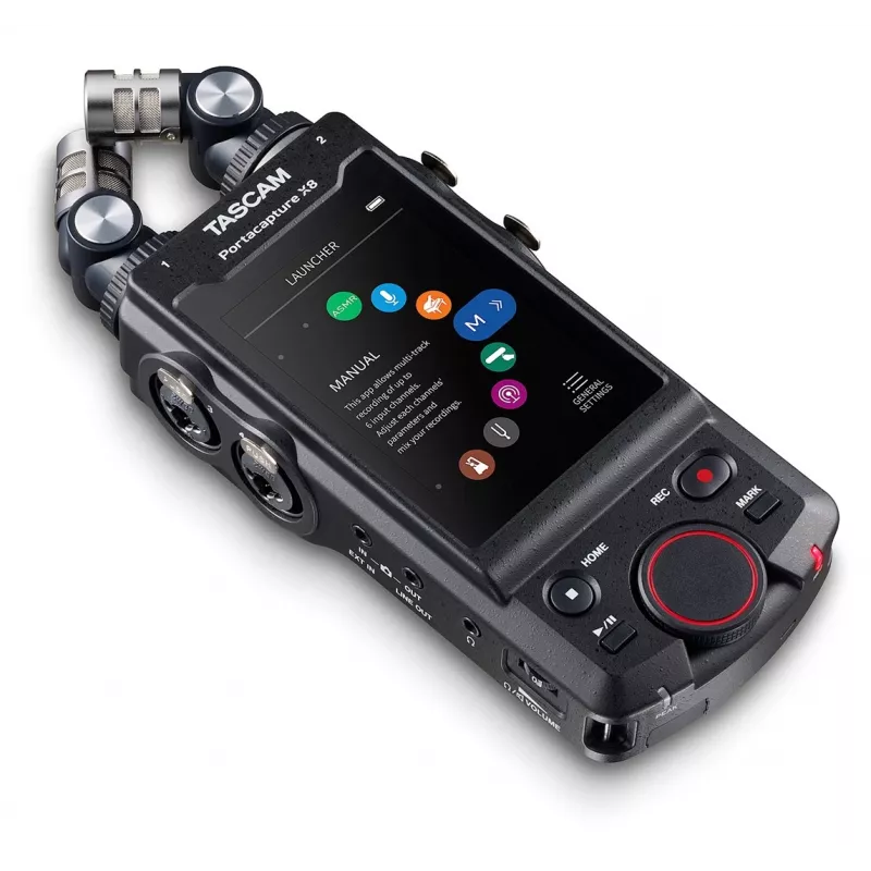 Portable multi-track audio recorder Tascam Portacapture X8 — 6‑channel, 24/32‑bit, up to 96 kHz, 4 XLR/TRS combo inputs, SD card, USB‑C, battery or mains