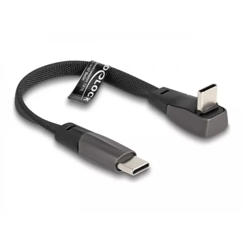 DeLOCK USB 2.0 Flat Ribbon Cable USB Type-C male to USB Type-C male angled PD 3.0 60 W 14 cm black