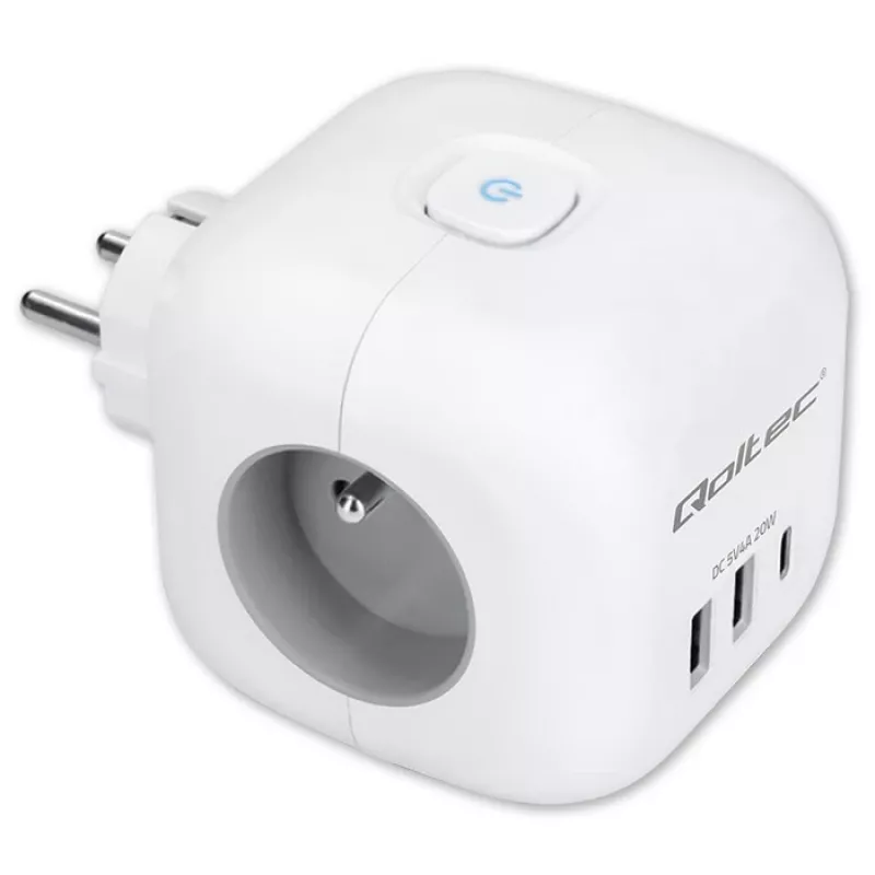 Power strip QOLTEC 52548 with 3×AC sockets and USB port