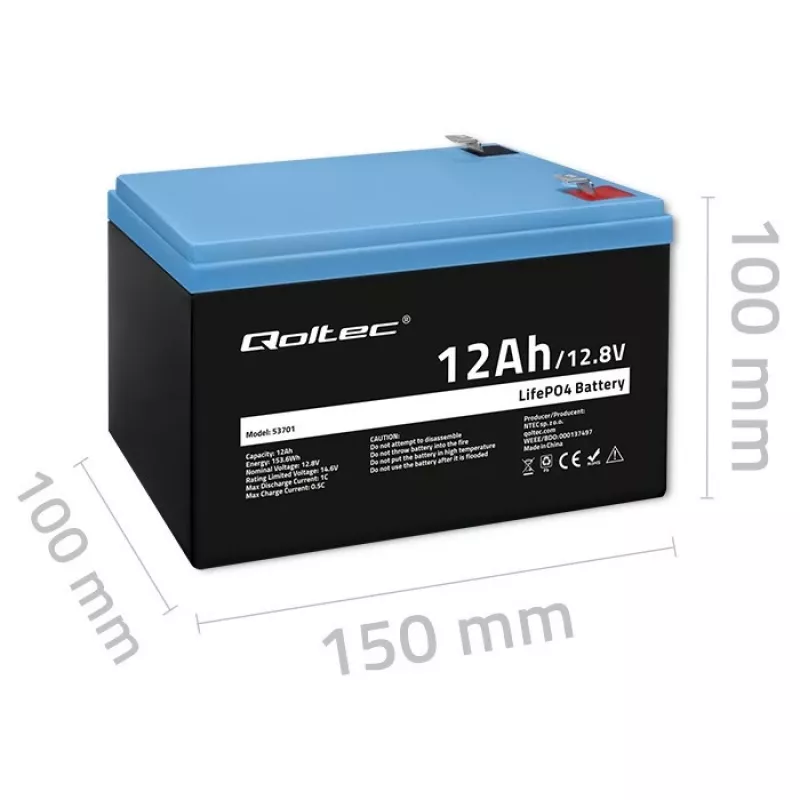Qoltec LiFePO4 Lithium-Iron-Phosphate Battery 12.8V 12Ah 153.6Wh with BMS