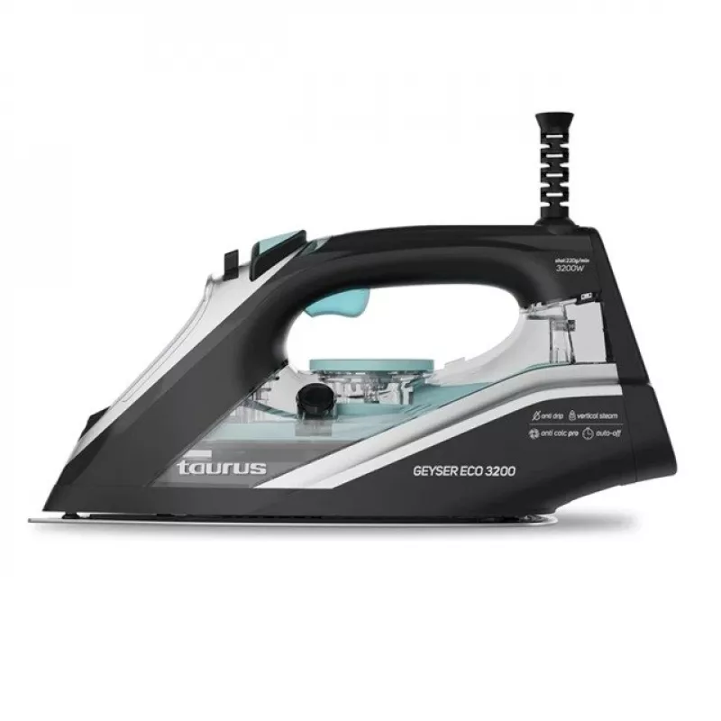 Dry & Steam Iron Taurus Geyser Eco 3200 W, 220 g/min steam boost, anodised soleplate, black