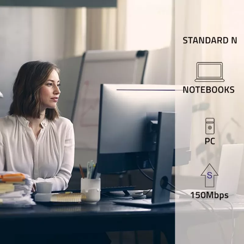 Wireless Mini USB Wi‑Fi Adapter QOLTEC 57007 — Single‑band 2.4 GHz, up to 150 Mbps, internal antenna