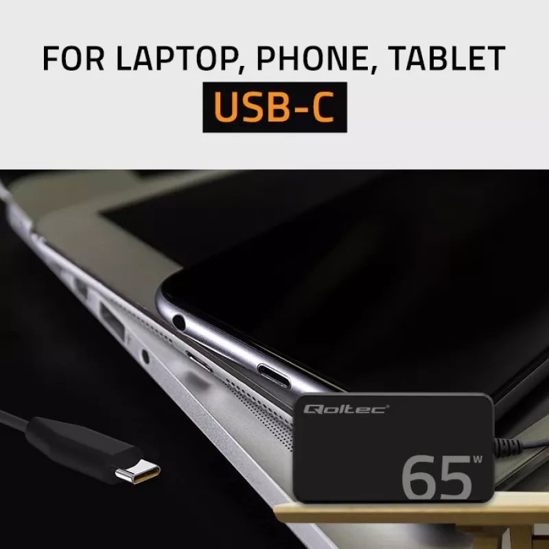 QOLTEC Charger 65W GaN Super Fast SLIM PD 5-20V 3.25A USB-C