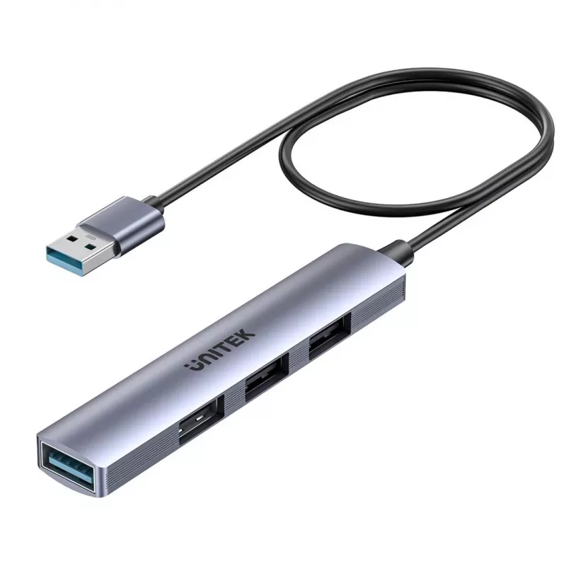 USB hub Unitek H1208CGY01 — 4-port USB 3.0 (5 Gbps), backwards compatible with USB 2.0, aluminium