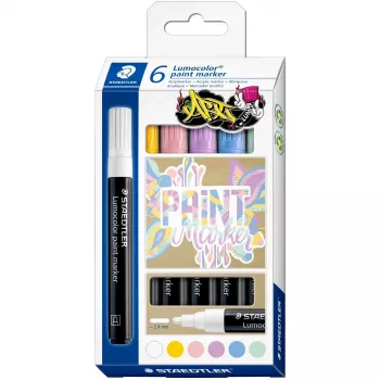 Marker set Staedtler Lumocolor 6 pastel colors — acrylic ink, assortment of 6 pastel shades