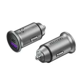 Vention Two-Port USB A+A(30+30) Car Charger Gray Mini Style Aluminium Alloy Type
