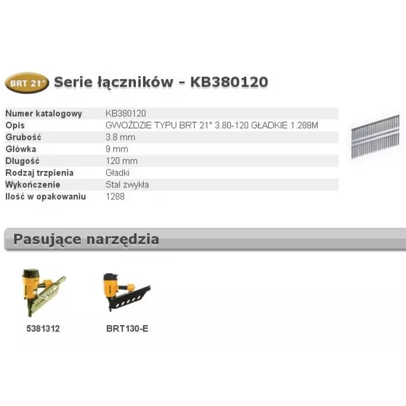Nails Bostitch BRT 3.8 x 120 mm, 1,288 pcs (KB380120) for framing and construction