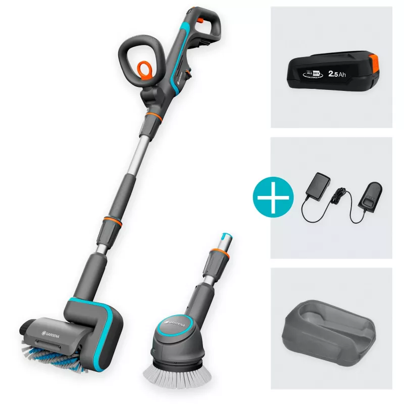 battery multi-cleaner AquaBrush Universal 18V P4A, hard-floor cleaner Grey/turquoise, Li-Ion Battery 2,5Ah P4A, POWER FOR ALL ALLIANCE